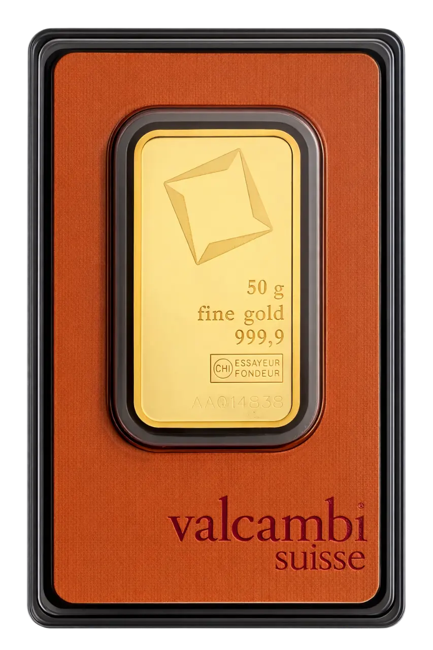 Valcambi Suisse zlatna poluga 50g